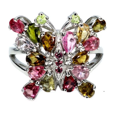 925 Sterlingsilber Ring Birne Turmalin Rhodolith Natürlicher Edelstein Schmuck - Bild 1 von 4