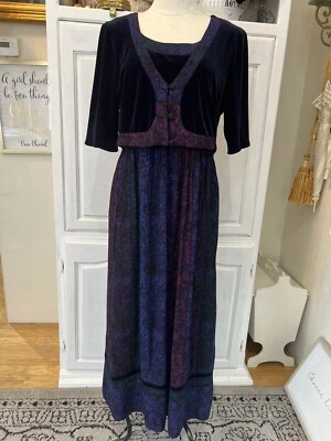 Maxi Vestido Chaqueta Adjunta Vintage Años 90 CAROLE LITTLE Azul Marino Terciopelo Mangas 3/4 10 Usado en Excelente Condición Foto 1 de 4