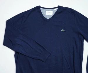 Lacoste Knit V-Neck Jumper mens Sweater Pullover top size 6 XL navy blue AH7417 - Picture 1 of 7