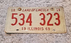 Vintage 1968 Illinois Auto License Plate Attention: 534 323  - Picture 1 of 4