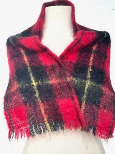 Montrose Wallace Mohair Wool Fringed Red Plaid Scarf Hand Woven Scotland 8 x 43" - Picture 1 of 6