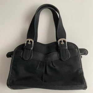 Ted Baker Black Canvas &Leather Style Two Handled Handbag Striped LiningVGC - Picture 1 of 17