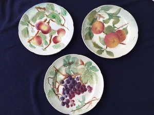 Antique French Barbotine Majolica Plates K&G of Lunevile c.1890s Nice Set of 3 - Picture 1 of 10