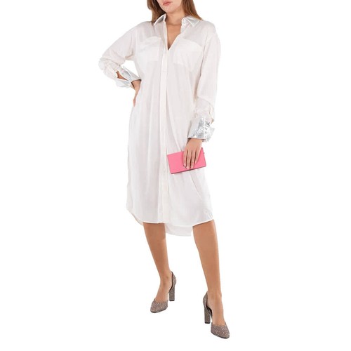 Camicia oversize Burberry donna ottica bianca cotone specchiato orlo seta jersey