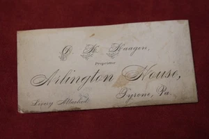 Tarjeta de visita (hotel) Arlington House, Tyrone Pennsylvania - Imagen 1 de 2