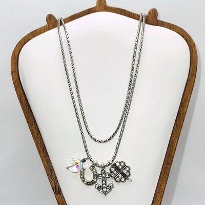 Brighton NWT Lucky Day Double Chain Charm Necklace Clover Horseshoe Anchor 18-20 - Image 1 of 4