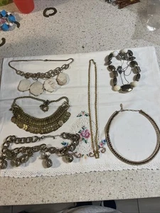 Bulk Lot Of 6 Necklace Jewellery Bundle - Gold Tones - Pineapple Stones Gems - Picture 1 of 11