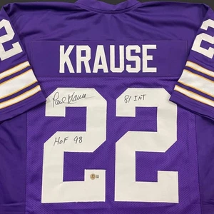 Paul Krause signiertes lila Pro-Style Trikot mit HOF & 81 INT Aufschriften - Bild 1 von 3