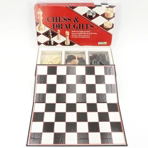 Vintage Chad Valley Chess Draughts Set Black White Board - Picture 1 of 21