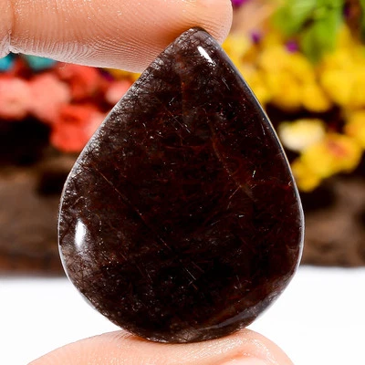 37 Ct. Natural Pear Copper Rutile Quartz Spiritual Cabochon Gemstone 33X25X5 mm - Image 1 of 4