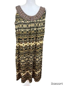 New Directions Women’s Sleeveless Dress Size 2X Jewel Neckline Brown/black - Picture 1 of 4