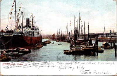 GERMANY 1904 POSTAL HISTORY PICT POSTCARD HAMBURG PORT ADDR USA POSTMARK HAMBURG - Image 1 of 2