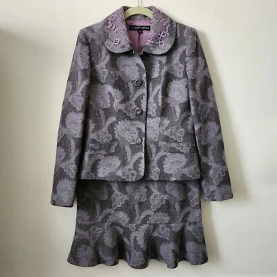ALBERT NIPON Cuello de Encaje 2 piezas Gris Lavanda Falda Traje 4 Foto 1 de 4