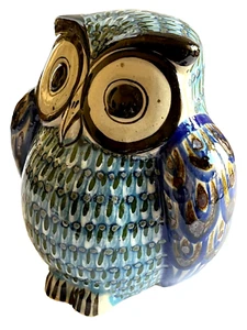 Tonala Mexiko Keramik Eule Vogel handbemalt Volkskunst Ton blau 8" hoch Vintage - Bild 1 von 12