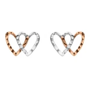 Orecchini in oro rosa e bianco 18 Kt 750/1000 due cuori intrecciati - Picture 1 of 1