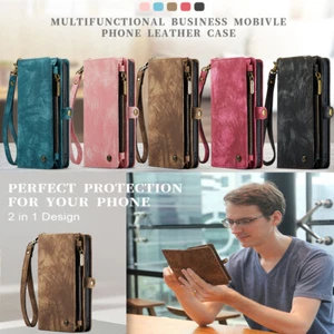 Leather Wallet Purse Magnetic Removable Flip Case For Samsung S24+ iPhone 16 15 - Picture 1 of 16