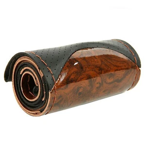 Wood Grain Car Steering Wheel Cover Breathable Leather Anti-slip Accessories US - Picture 1 of 5