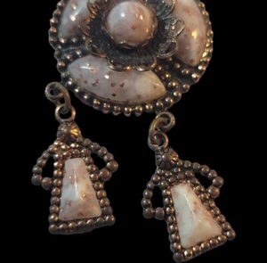 Antique Screw Back Earrings Pearl Color Stones Gold Flakes Dangling Ladies - Picture 1 of 11