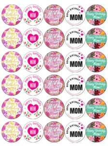 Happy Birthday Mum Mom x 30 Cupcake Toppers Edible Wafer Paper Fairy Cake - Picture 1 of 2