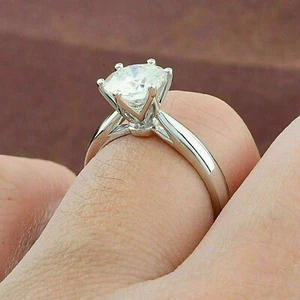 1 Ct Round-Cut Simulated Diamond Solitaire Engagement Ring 14K White Gold Plated - Picture 1 of 8