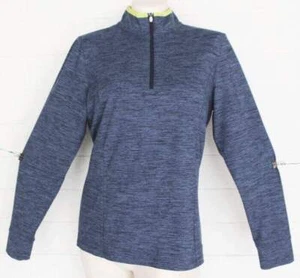 Callaway M Heather Blue Chartruese Trim Long Sleeve Knit Top Weather Weight - Picture 1 of 5
