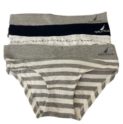 Paquete de 3 bragas pequeñas para mujer Nautica gris y blanco hipster  Foto 1 de 2