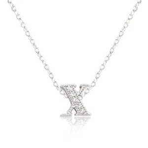 Micro-Pave Initial X Pendant Cubic Zirconia Link Chain Necklace 16" + 2" Ext - Picture 1 of 1