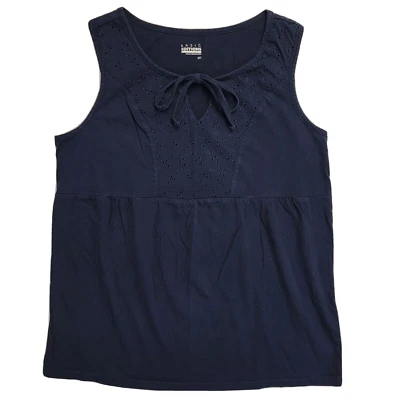 Basic Editions Womens Sleeveless Keyhole Neck Blouse Top Size S Navy Casual Boho - Image 1 of 4