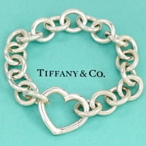 Tiffany & Co. Open Heart Clasp Chain Bracelet 7.5" Silver 925 Auth w/Box #2716 - Picture 1 of 5