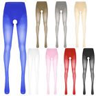 Womens Thigh High Glossy Sheer Crotchless Tights Footed Pantyhose Silk Stockings