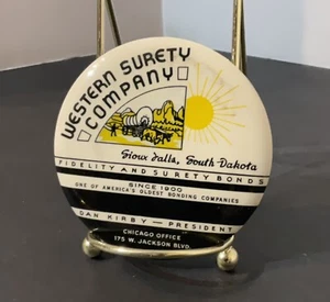 Sioux Falls Western Surety Versicherung Zelluloid Werbung Briefbeschwerer Spiegel - Bild 1 von 7