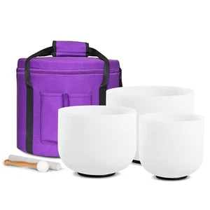 432Hz 8"B+10"E+12"C Frosted Crystal Singing Bowl Chakra Set W/Case Sound Healing - Picture 1 of 9