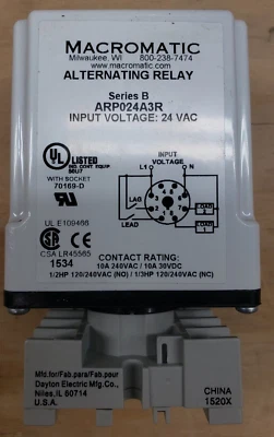 MACROMATIC ARP024A3R Alternating Relay,24V,DPDT With Base - Image 1 of 2