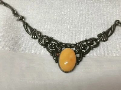 Wunderschöne Jugendstil Butterscotch Collier Halskette Anhänger 925er Silber - Bild 1 von 4