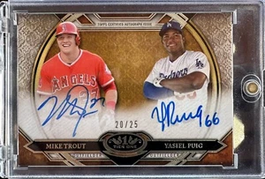 2015 Topps Tier One #DA-TP Mike Trout Yasiel Puig Dual Autographs #ed/25 GOAT - Picture 1 of 4