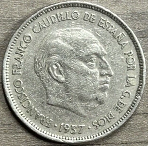 1957 (1970) Spain 25 Pesetas Copper Nickel in Circulated Condition - Picture 1 of 2