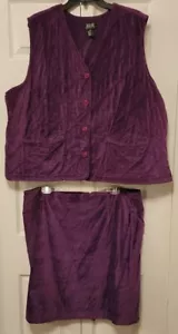 JESSI LEE 80s 90s PURPLE Vest Skirt Suit 2X Sleeveless Jacket Velvet like - Picture 1 of 15