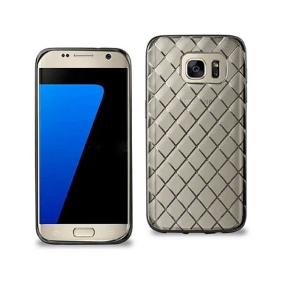 For Samsung Galaxy S7 Flexible Case 3D Rhombus Pattern TPU w/ Shiny Frame Clear - Image 1 of 4