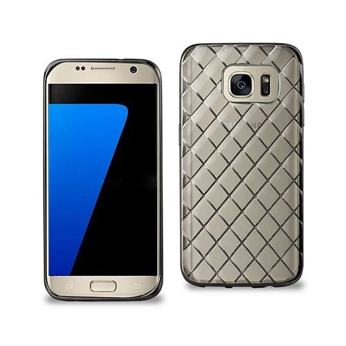 For Samsung Galaxy S7 Flexible Case 3D Rhombus Pattern TPU w/ Shiny Frame Clear - Image 1 of 4