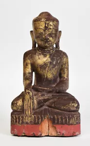 17th Century, Shan, Antique Burmese Wooden Seated Lotus Buddha - Picture 1 of 13