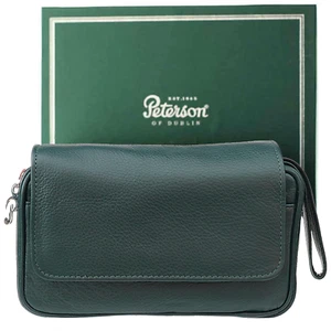 Estuche de almacenamiento combinado de 3 pipas Peterson Avoca, bolsa de cuero verde para pipa de tabaco - Imagen 1 de 6