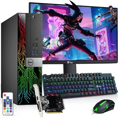 Dell RGB Desktop i7-i5 Gaming PC 16GB 512GB SSD NVIDIA 24in LED Wi-Fi Windows 11 - Image 1 of 4