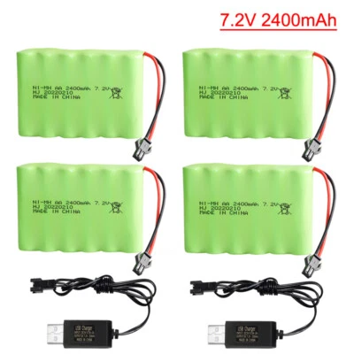 4pcs NiMH AA Battery 7.2V 2400mAh Pack Rechargeable For RC Car Toys SM-2P Plug - Image 1 of 4