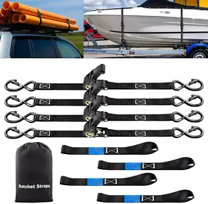 Heavy Duty 4 Pack 15 FT 1800 LB Break Strength Ratchet Tie down with Safety Lock - Picture 1 of 12