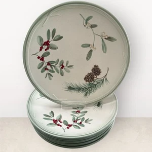 Pfaltzgraff Winterwood Tan 11" Dinner Plate Pine Holly Mistletoe 🎄 Set Of 6 - Picture 1 of 14