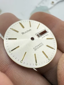 Vintage Silver Swiss Bulova Automatic Dial SetOMatic Watch Face Dual Day  (bf18) - Picture 1 of 4