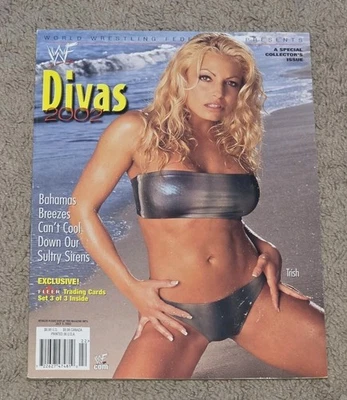 WWF Divas July 2002 Magazine Trish Stratus Cover Fleer Trading Cards Sheet WWE - Image 1 of 3