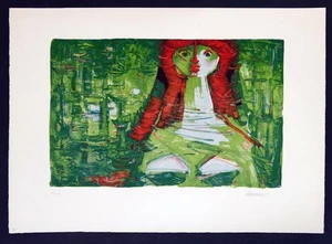 Kurt-Paul LOHWASSER, Mädchen mit rotem Haar - Lithographie in Farbe - Bild 1 von 1
