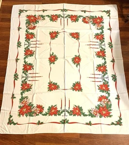 Vintage 60 x 51 Kerze und Weihnachtsstern Weihnachten Rechteck Tischdecke - Bild 1 von 10