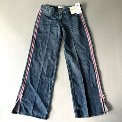 Jeans Abercrombie Niños, Niñas 9/10 Regular, tiro bajo holgado, Detalles Rosa Nuevos con Etiquetas Foto 1 de 4